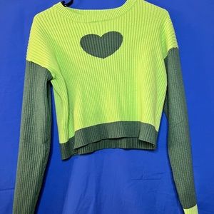 Cropped green heart sweater